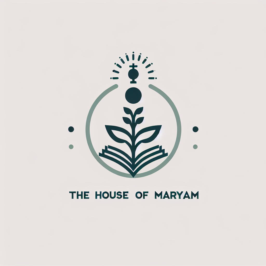 A logo for "The House of Maryam," a site focused on resource management and religious education, blending elements of knowledge and spirituality in a design that is both modern and inviting, reflecting a commitment to community and learning. The logo uses a muted color palate